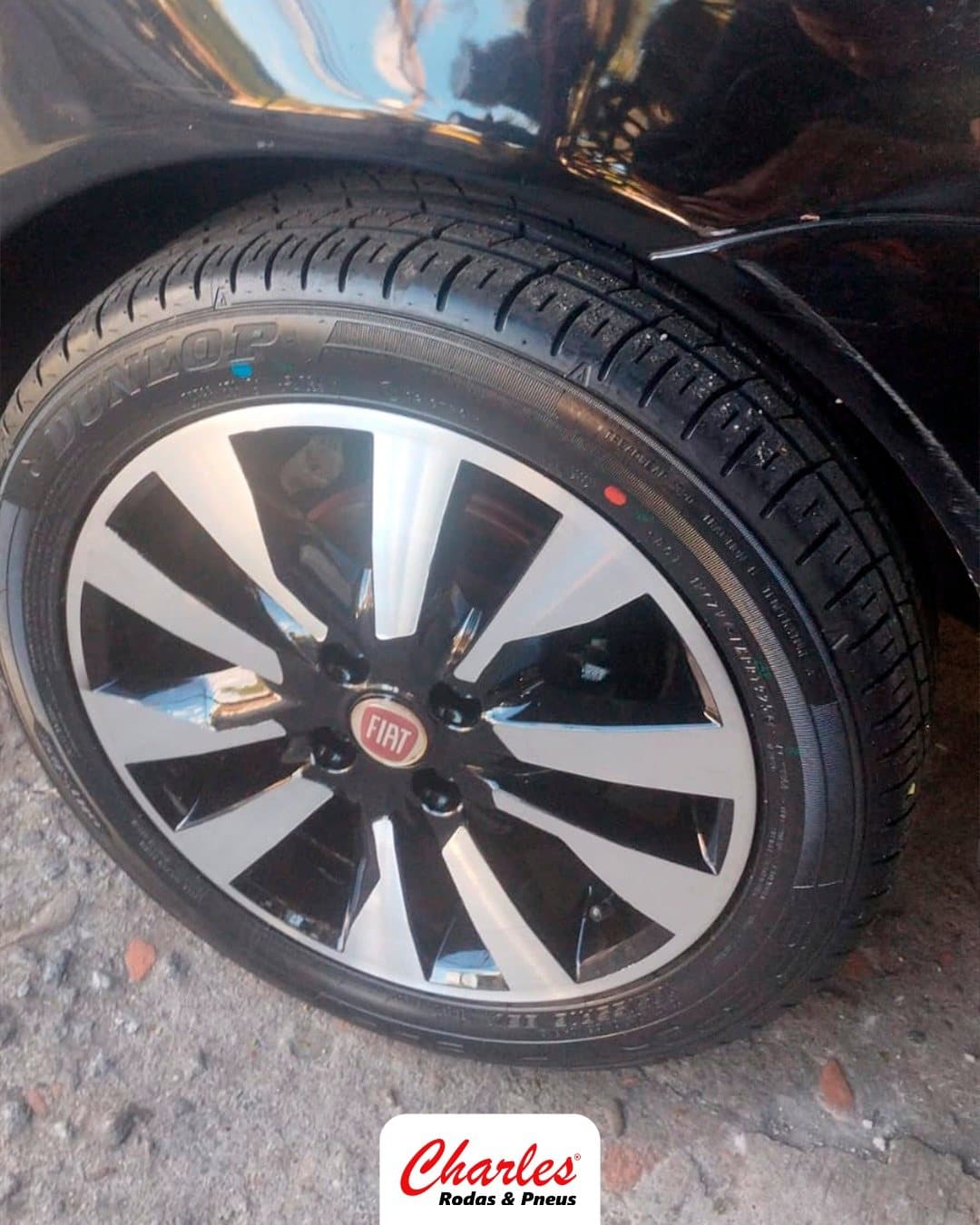 Roda reformada com acabamento diamantado, já instalada